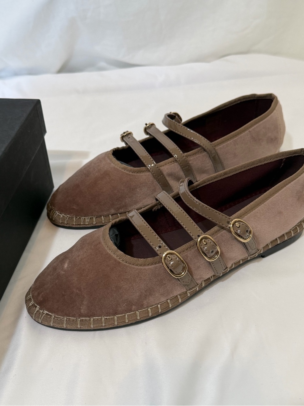 Flabelus Mina Triple Strap Velvet Mary Jane Flats Brown EU 41 NIB Handmade Spain - Picture 14 of 17